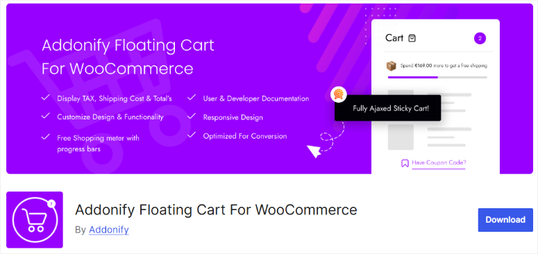 addonify floating cart for woocommerce