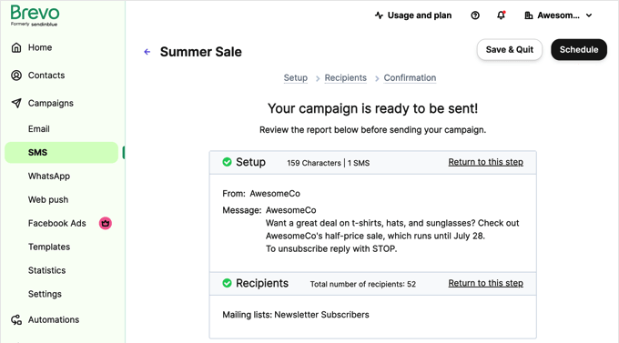 brevo sms campaign example