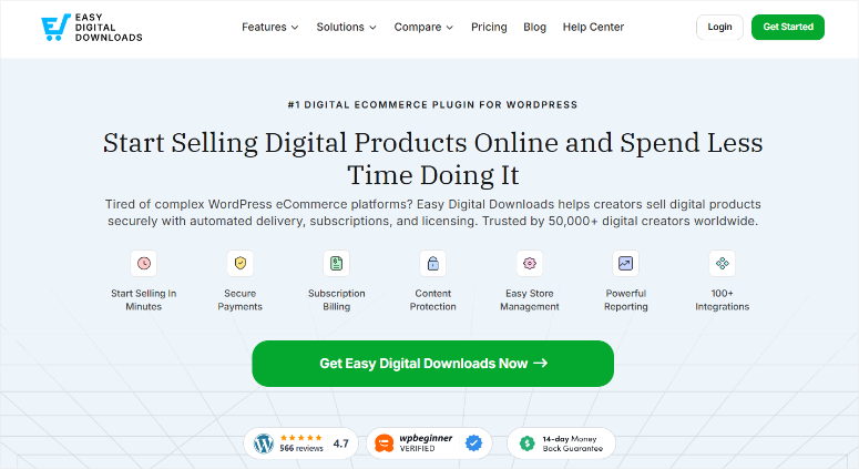 easy digital downloads homepage