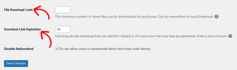 easy digital downloads settings download limits