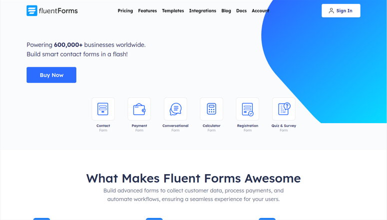 fluent forms homepage