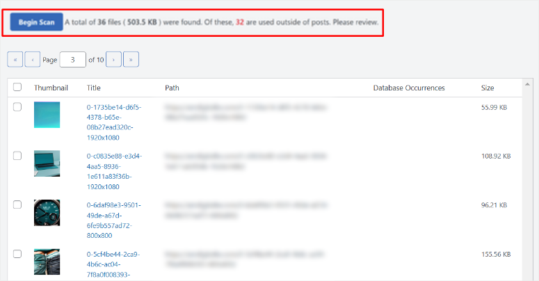 scan-results-overview - IsItWP - Detector gratuit de teme WordPress scanarea search & replace everything care arată fișiere media nefolosite gata de revizuire înainte de ștergere