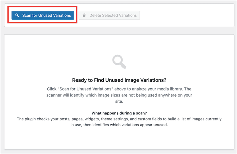 wp-media-cleanup-scan - IsItWP - Detector Gratuit de Teme WordPress WP Media Cleanup se concentrează pe variațiile dimensiunii imaginilor - util pentru începătorii care doresc o opțiune de restaurare.
