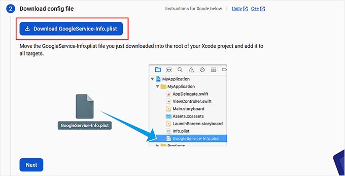 firebase-config-file-download-screen