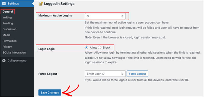 loggedin forçar logout