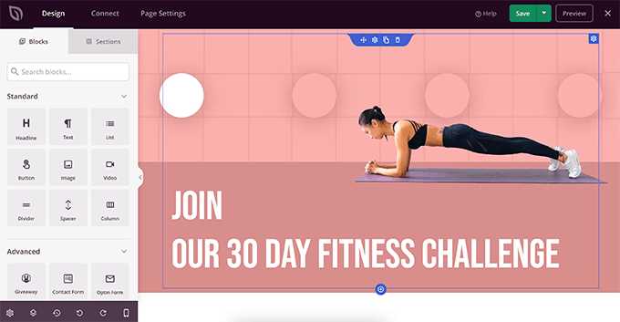 Here’s what a finished page looks like inside SeedProd before publishing
