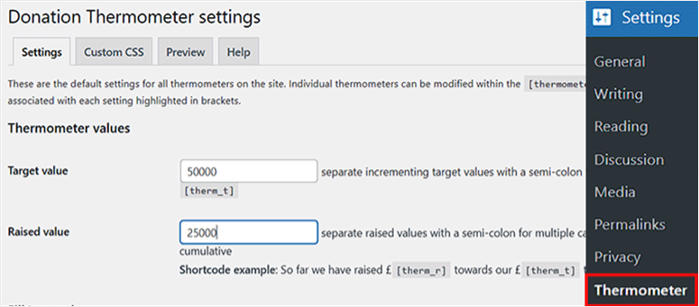 donation thermometer settings