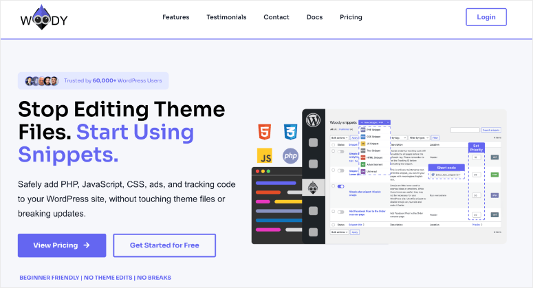 Woody Code Snippets Website