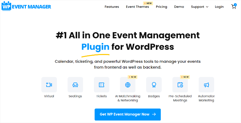 página de inicio de wp event manager