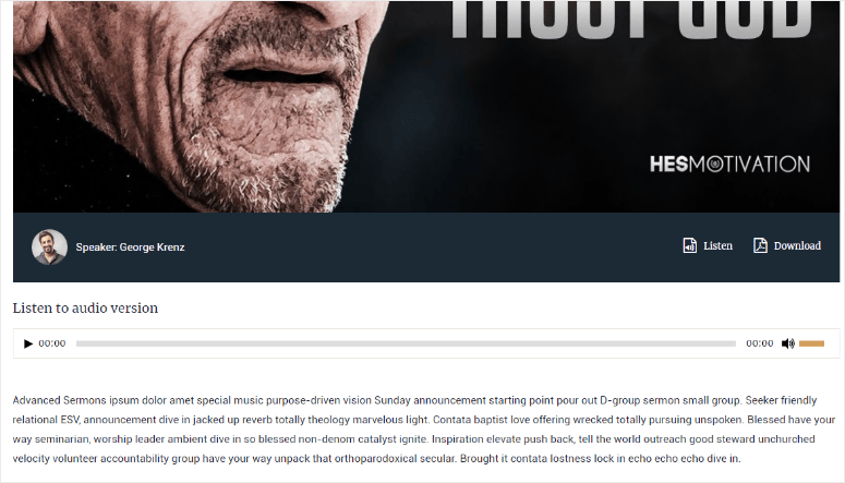 advanced-sermons-unterstützt-audioversionen - IsItWP - Kostenloser WordPress-Theme-Detektor Advanced Sermons unterstützt Audioversionen
