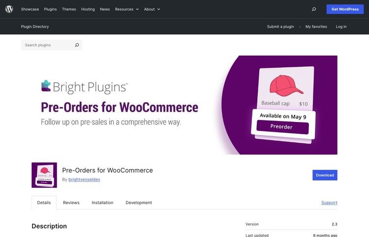 Bright Plugins Pre-Orders homepage