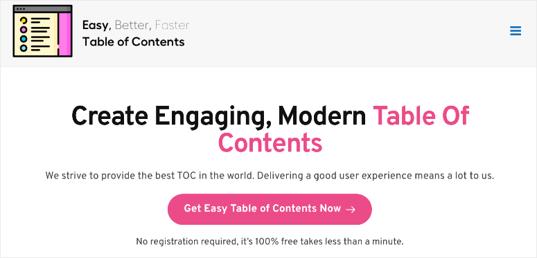 Easy Table of Contents Website
