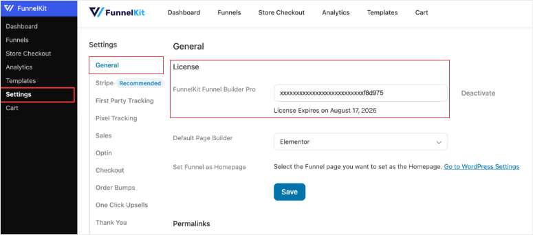Tela de ativação de chave de licença do FunnelKit no admin do WordPress após a instalação do plugin - IsItWP - Detector Gratuito de Temas WordPress tela de ativação de licença funnelkit