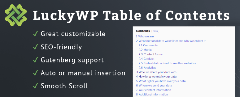 LuckyWP Table of Contents Plugin Page