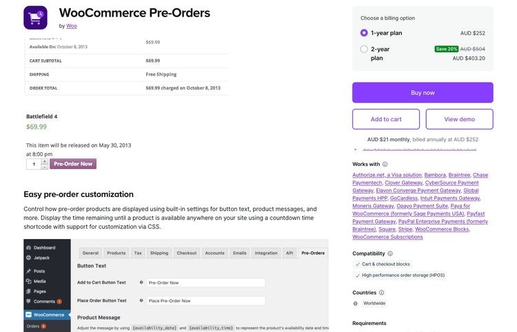 WooCommerce Pre-Orders admin panel