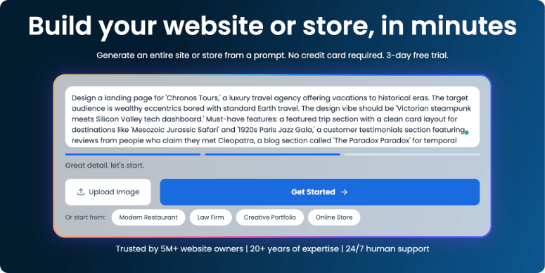 Example Prompt for Creating a Website Using Bluehost's AI Builder - IsItWP - Free WordPress Theme Detector Example Prompt for Creating a Website Using Bluehost's AI Builder