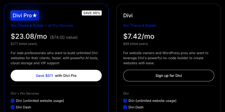 Prețuri Divi - IsItWP - Detector gratuit de teme WordPress Prețuri Divi