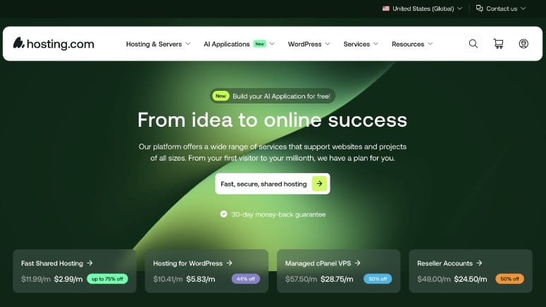 Pagina principală Hosting.com