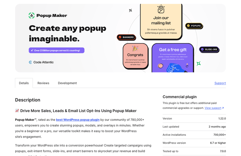 Plugin Popup Maker en wordpress.org