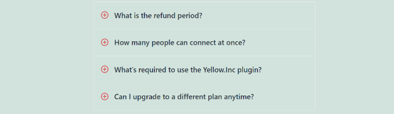 Published Heroic FAQs page on the front end, showing the collapsed accordion-style display