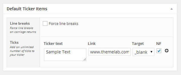 Add a Ticker Default Items