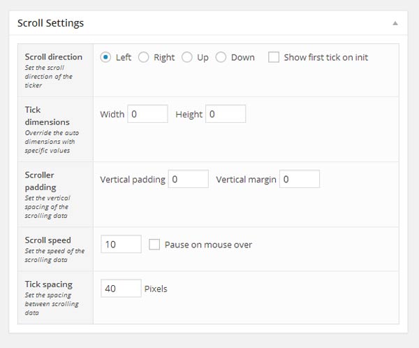 Add a Ticker Scroll Settings