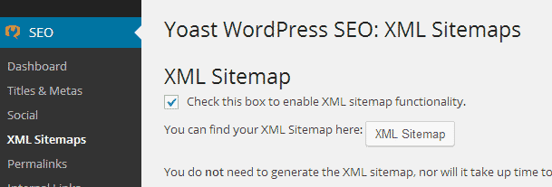 Enabling XML sitemaps feature in WordPress SEO plugin