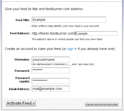 FeedBurner Signup