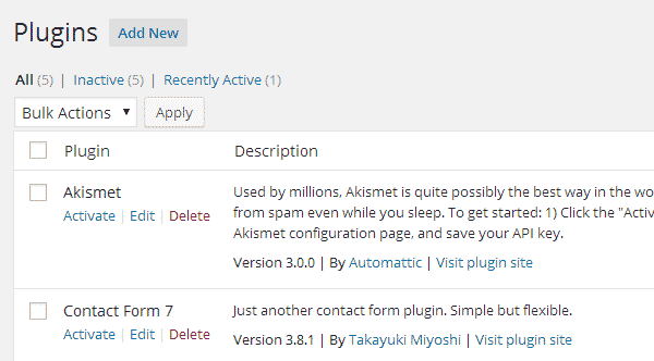 List of your installed plugins