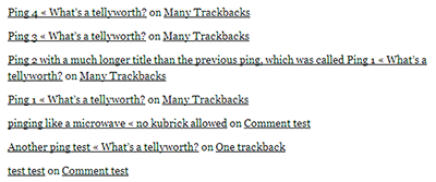 List of Recent Pingbacks and Trackbacks