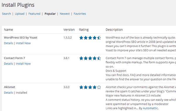 Popular plugins tab under the add new plugin section