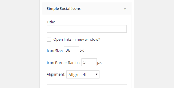 Simple social icons widget settings