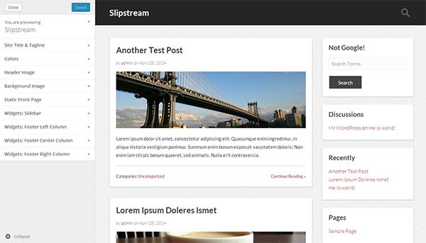 WordPress theme customizer with live preview