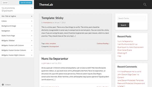 Previewing your theme live in WordPress