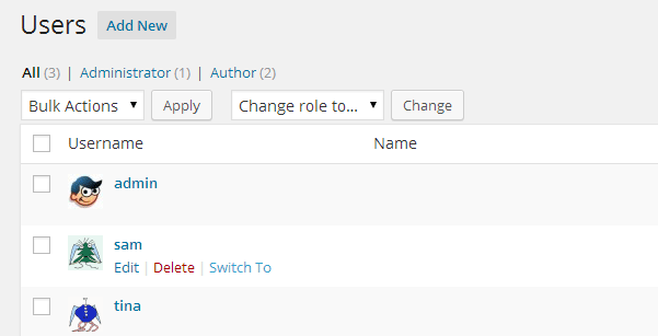 Switching user accounts from the users screen