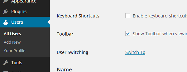 Switching user from user profile page